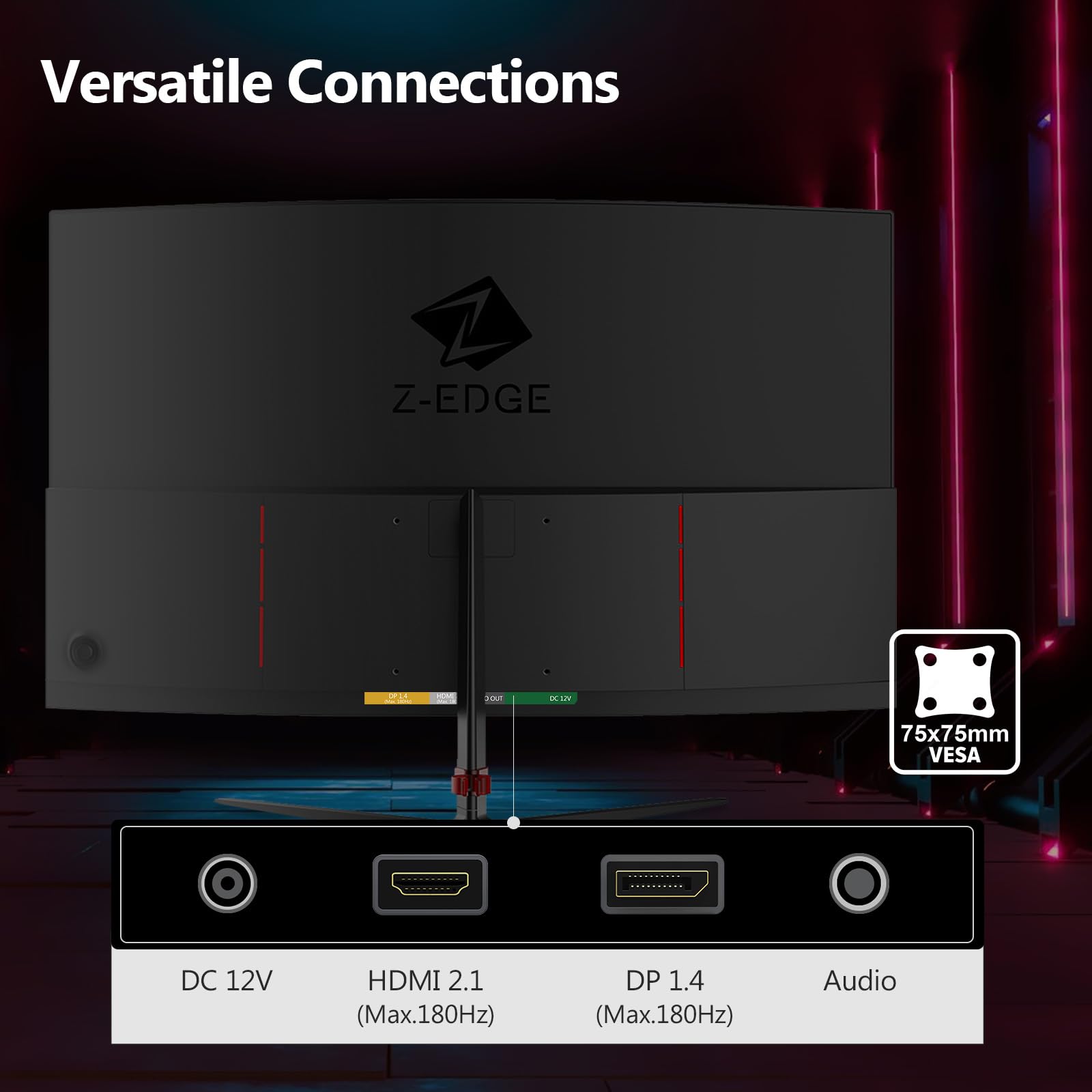 Z-Edge 24 Zoll Curved Gaming Monitor 180Hz 1ms MPRT, 300cd/m² Helligkeit, 16:9 Full HD Curved Bildschirm, VA Panel, FreeSync, HDMI DP - Schwarz 6