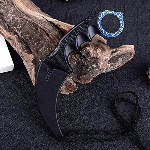 Wetop Karambit Knife, CS-GO for Hunting Camping Fishing Self Defenses and Field Survival, Stainless Steel Fixed Blade Tactical Knife with Sheath and Cord (Blue).