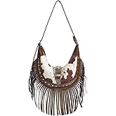 QWINEE Women's Boho Tassel Shoulder Bag Fringe Buckle Zipper Top Handle Underarm Handbag