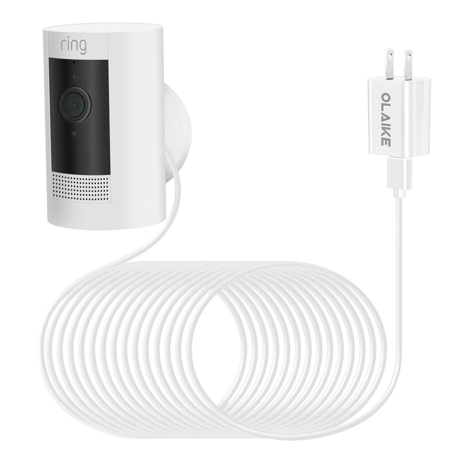 Photo 1 of OLAIKE Indoor/Outdoor Power Adapter for Ring Stick Up Cam Battery/Plug-in, Ring Spotlight Cam Battery, Weatherproof Cable(5m/16ft) to Continuously Charge Camera (No Camera), White