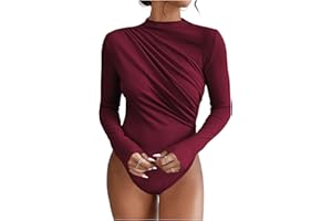 SweatyRocks Women's Bodysuit Mock Neck Casual Ruched Long Sleeve Jumpsuit