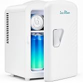 Iceblue Mini Fridge, 4 Liter /6 Cans Makeup Fridge with Retro Wavy (White) | Compact Mini Skincare Fridge for Beauty &amp; Beverages, Dual-use Portable Cosmetic Fridge for Bedroom, Office, Home, Car, Gift