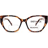 FONHCOO Bifocal Reading Glasses for Women, Cat Eye Blue Light Computer Readers Clear Top Eyewear with Spring Hinge
