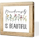 Autism Wood Sign Neurodiversity Is Beautiful Autism Acceptance Awareness Sign Rustic Square Home Decor For Wall Table Desk Living Room ASD Awareness Plaque Neurodiversity Support Gift 5.9x5.9 Inch