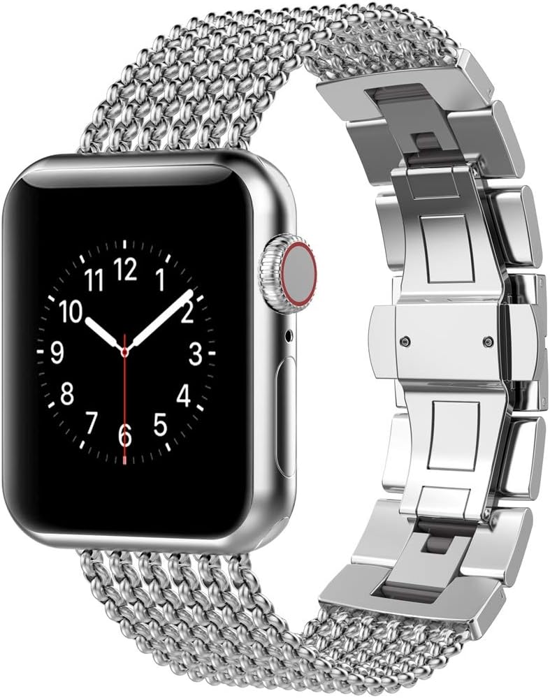 Glebo Flexible Chains Band Compatible with Apple Watch Band 38mm 40mm 42mm 44mm Womens, Stainless Steel iWatch Band Cuff…