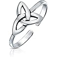 Personalized BFF Irish Traditional Celtic Love Knot Claddagh Heart Circle Triquetra Trinity Toe Ring Band Midi Thumb or Pinky Ring For Women Teen Oxidized .925 Silver Sterling Adjustable Customizable