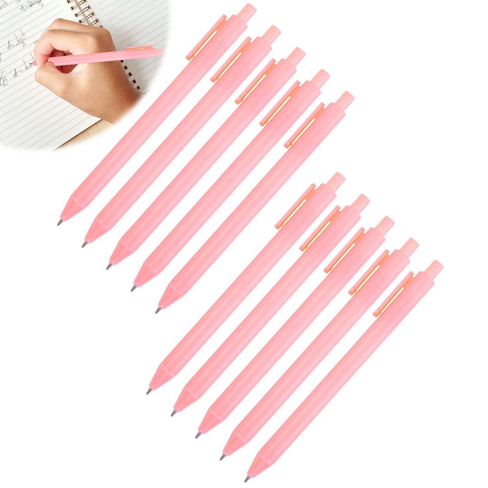 10 Pcs 0.5mm Pastel Gel Ink Pens, Retractable Ball Point Pen, Cute Black Ink Gel Pens, Aesthetic Rollerball for Handwriting Notes for School Home Office (Pink)