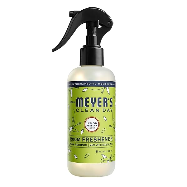 MRS. MEYER’S CLEAN DAY LEMON VERBENA AIR FRESHENER SPRAY FOR BATHROOMS, AROMATHERAPEUTIC HOMEKEEPING WITH ESSENTIAL OILS, NON-AEROSOL, GARDEN-INSPIRED SCENT, 8 FL OZ (PACK OF 1)