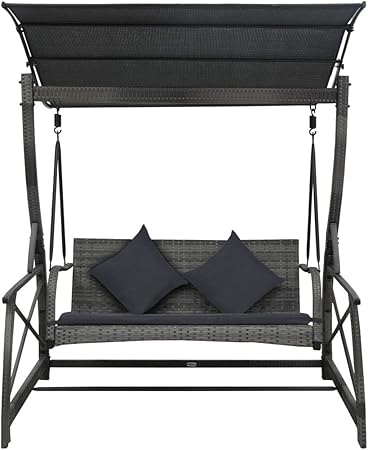 Extaum Balancelle Balancelle De Jardin Balancelle Enfant Exterieur Balancelle A 3 Places De Jardin Avec Auvent Resine Tressee Gris Amazon Fr Cuisine Maison