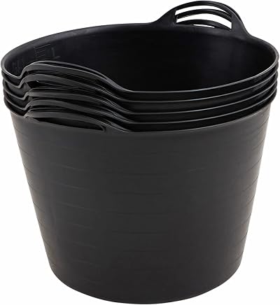 BiGDUG Plastic Flexi Tubs 42 Litre Pack of 5 Black Heavy Duty Trugs