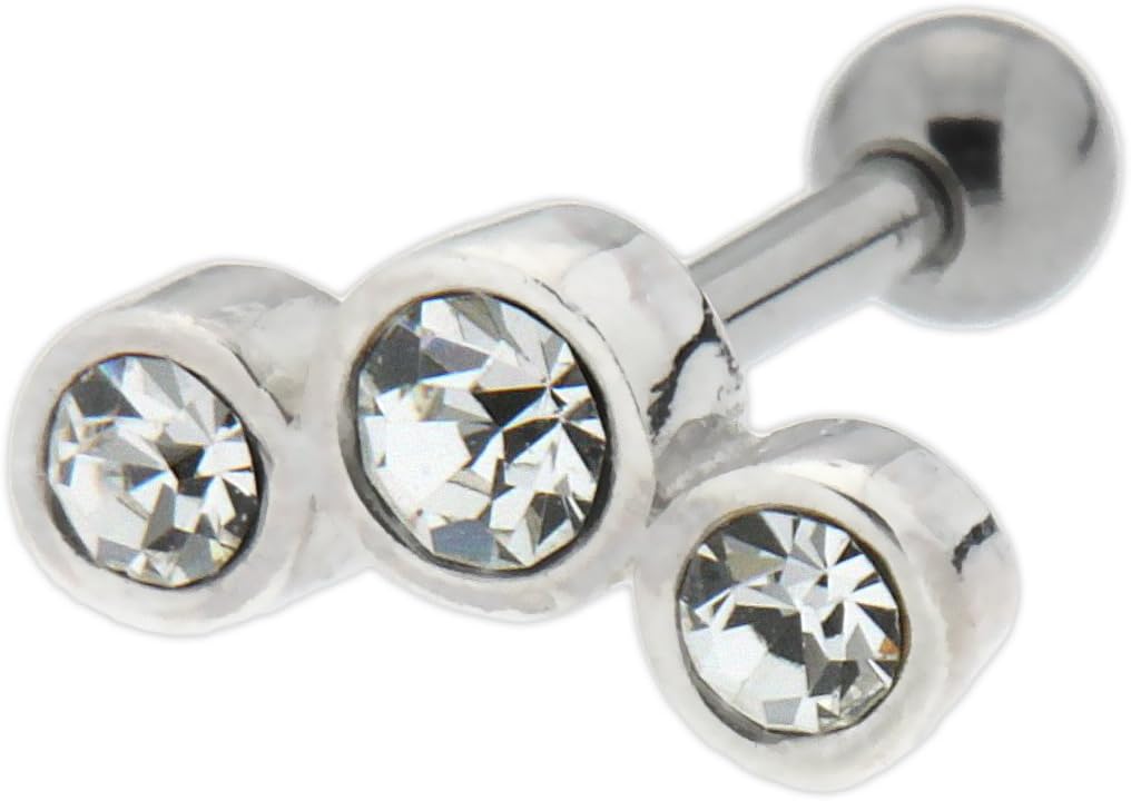 International Connection Tip Barbell Earrings 1.2 x 6 mm with Clear Crystals.