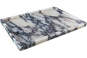 GHYFGD Real Natural Marble Tray Genuine Calcutta Viola Marble Stone Tray for Bathroom/Kitchen Counter (Calacatta Viola, 12" x 8")