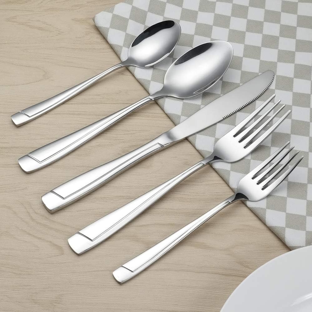  | Sandmovie Stainless Steel Tableware Flatware Silverware Fork Knife Spoon, 30 Pieces, Service for 6 Persons: Flatware Sets