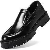 AUSTIN MILL Men's Chunky Platform Loafers for Office Casual Wear | Glossy upper pull on entry lug sole grip stable height meetings dinners commute daily errands walking comfort