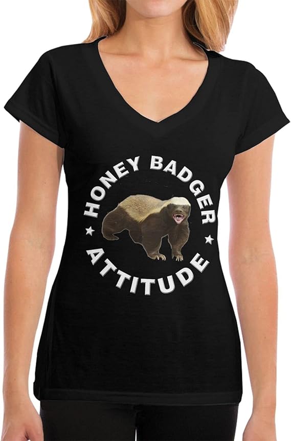 Honey Badger Attitude Womens Tops V Neck T Shirts Summer Casual Tops