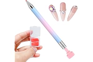 WOKOTO 1 PCS Nail Art Rhinestone Picker Pens With 1 Box Spare Silicone Clay Tool Blue Pink Gradient Rotating Push Nail Diamond Art Painting Dotting Pen Refillable Wax Pen For Nails Gems Picker Tool