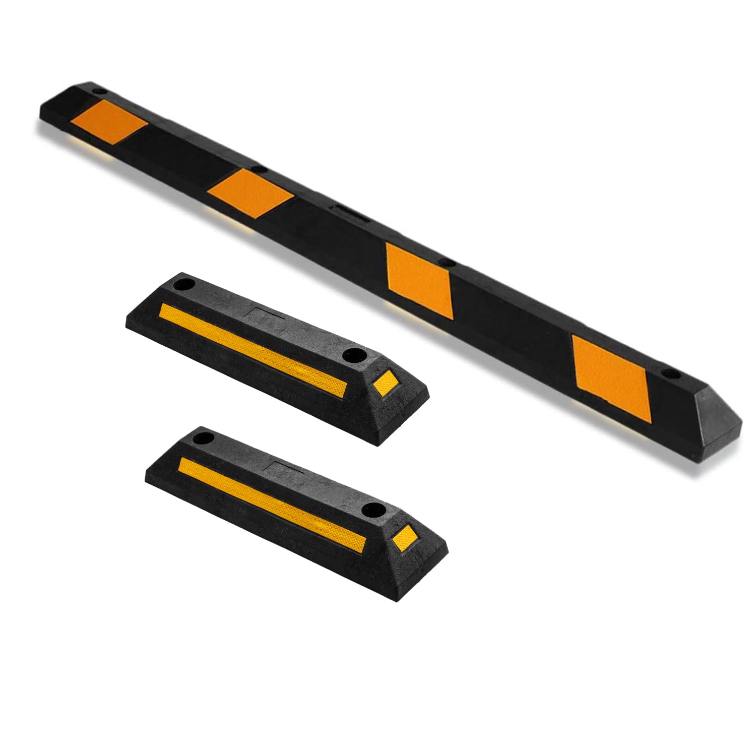 ZONETECH Heavy Duty Rubber Parking Curb Guide 72" & 21" Set 3 pcs Premium Quality Durable Car Garage Wheel Stopper Professional Grade Park with Reflective Yellow Tape Curb Image