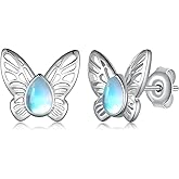 Butterfly Stud Earrings 925 Sterling Silver Moonstone Butterfly Earrings Cute Animal Butterfly Jewelry Gifts for Women