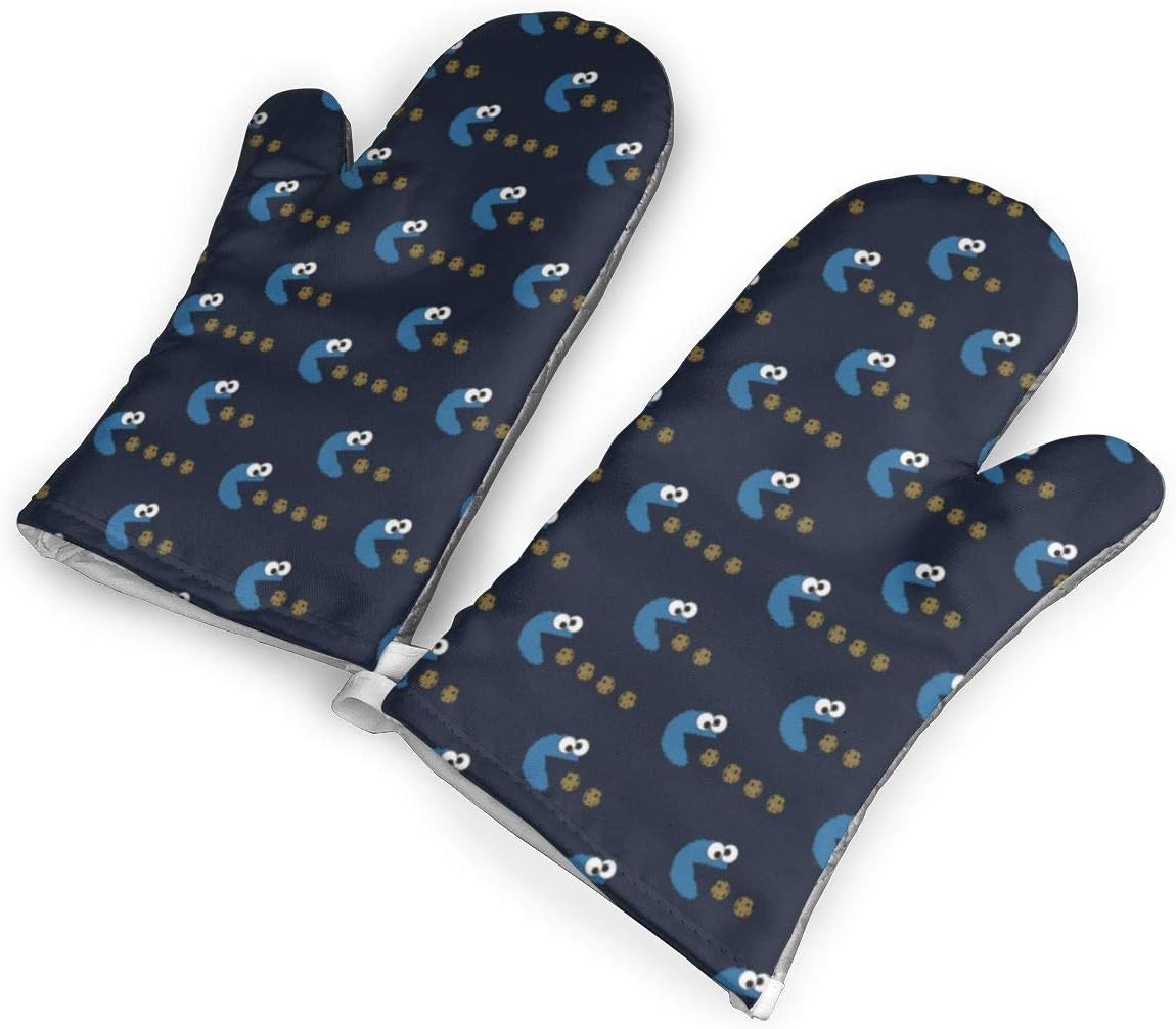 QSF Cookie Monster Oven Mitt, Kitchen Cooking Gloves, NonSlip Silicone Grid Cotton