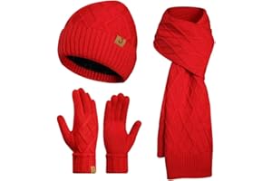 CRUNCH CRATE Winter Beanie Warm Hat Long Scarf Touchscreen Glove Set with Fleece Lined Skull Caps Neck Warmer Scarves for Men&Women