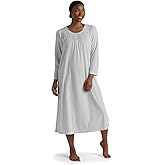 Miss Elaine Women's Long Pointelle Honeycomb Knit Nightgown, Long Sleeve Gown, Sleepwear & Loungewear