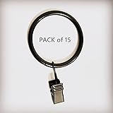 TRMESIA Curtain Ring with Clip Black Set of 15pcs, Metal Curtain Clips for Drapes,1.5" Inner Diameter Hanging Ring Suitable f