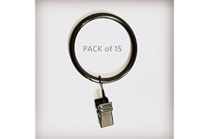 TRMESIA Curtain Ring with Clip Black Set of 15pcs, Metal Curtain Clips for Drapes,1.5" Inner Diameter Hanging Ring Suitable for 1" to 1.25" Curtain Rod, Wire Loop Clips Ring for Heavy Curtain,Black