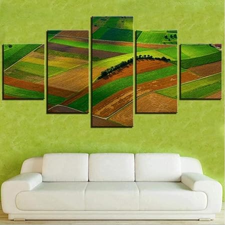 Amazon Nc69 5ピース緑の風景キャンバス絵画リラックス壁紙テラスポスター草地農場の家の部屋の装飾のための写真 ウォールステッカー オンライン通販