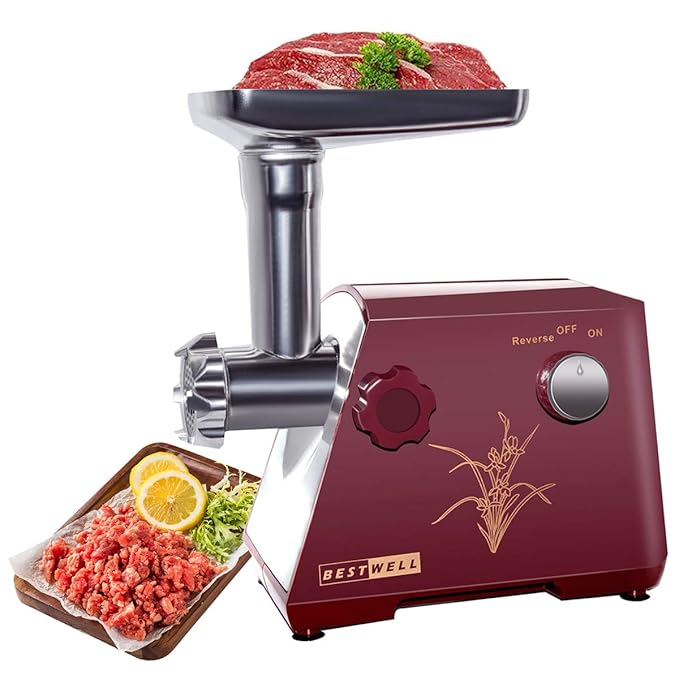 LINN Elektrischer Fleischwolf,Profi Wurstmaschine Set,Multifunktions Küchenmaschine Fleisch,Edelstahlklinge/400W/Rot
