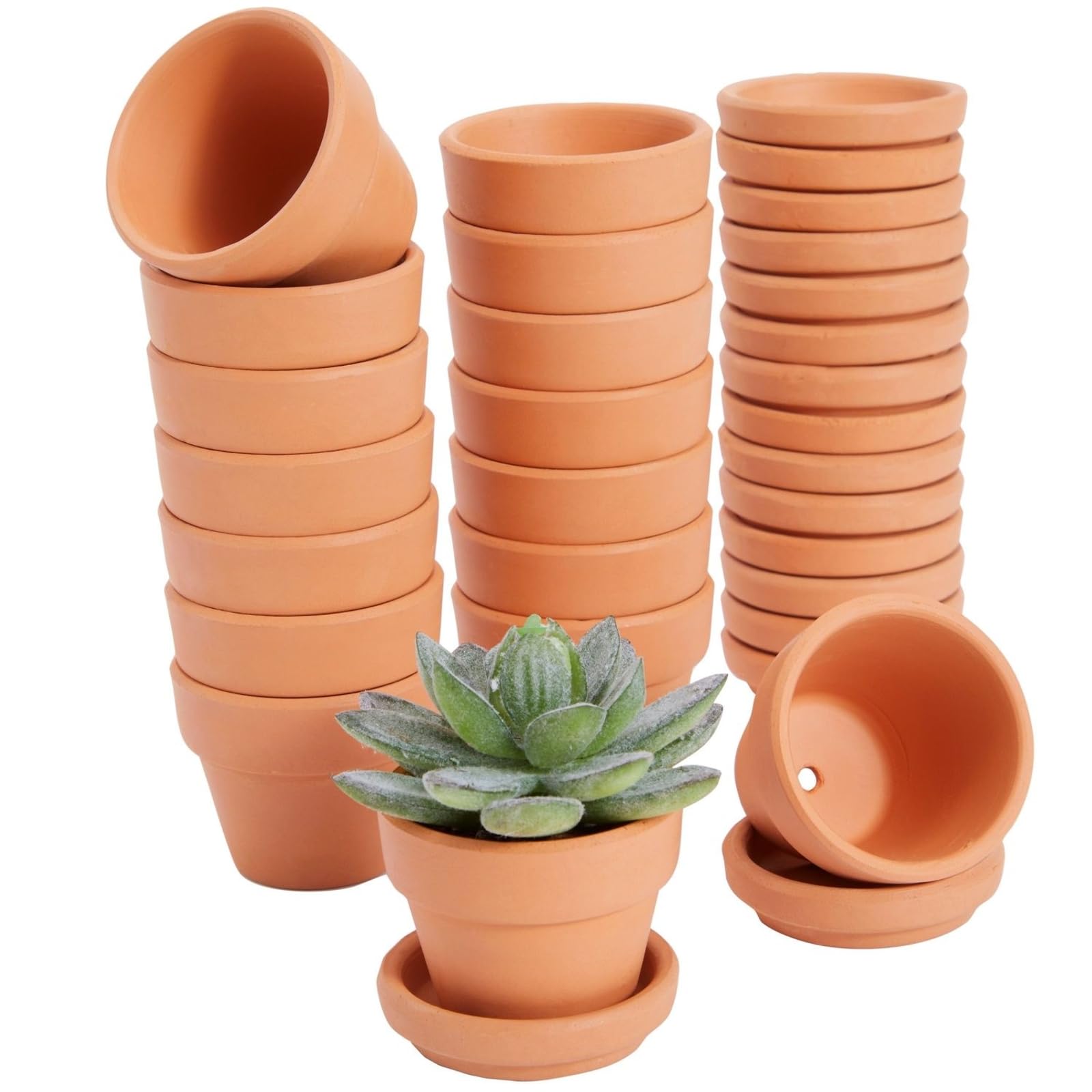 Photo 1 of Juvale Miniature Clay Pots with Saucers & Drainage Holes - 1.9 x 2 x 1.7 inches - 16-Pack Rustic Terracotta Succulent Planters - Tiny Terracotta Pots with Tray for Garden Decor