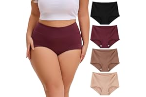 INNERSY Women's Plus Size XL-5XL High-Waisted Boxer Shorts Cotton Boyshorts Underwear 4-Pack