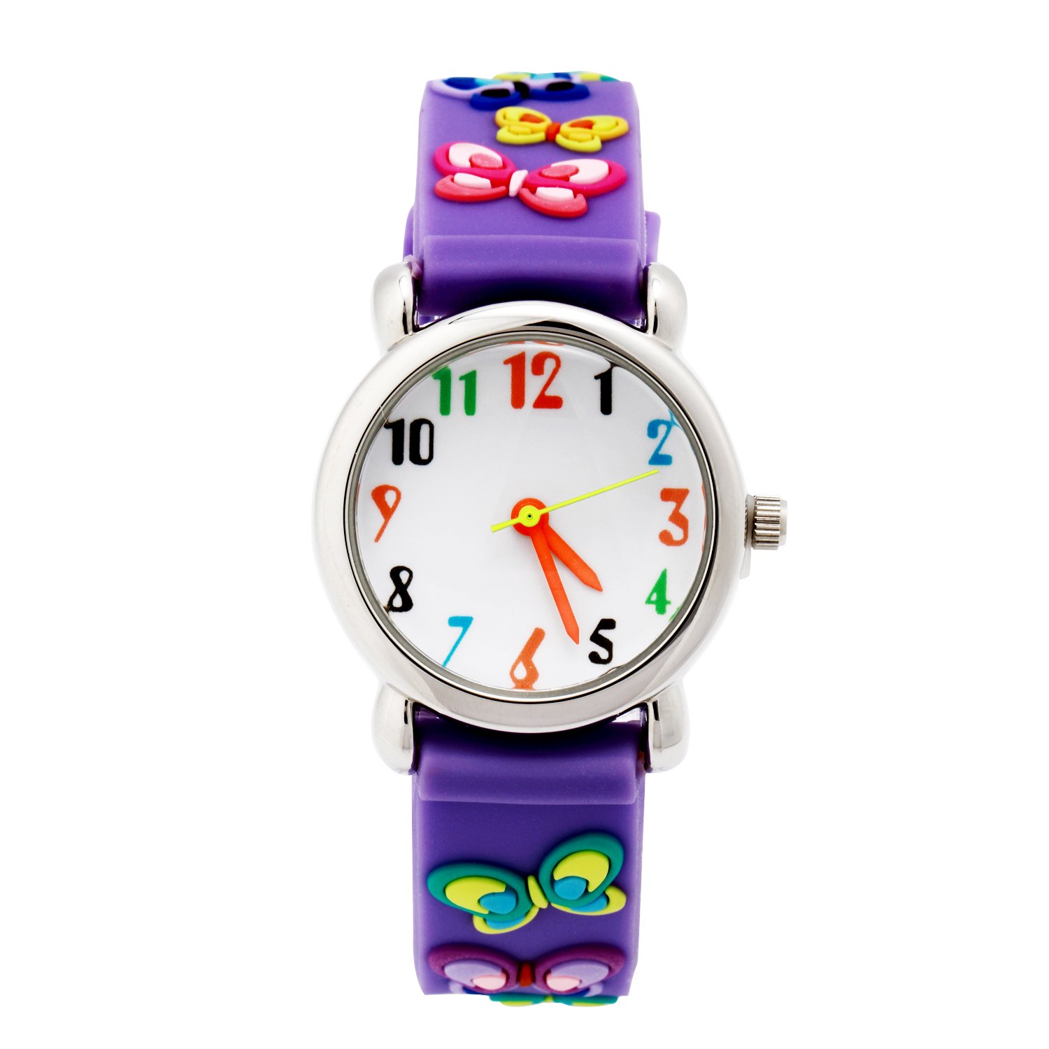 Eleoption Waterproof 3D Cute Cartoon Digital Wristwatches Time Teacher Gift for Little Girls Boy Kids Children Environmental Friendly Silicone (Butterfly, Purple)