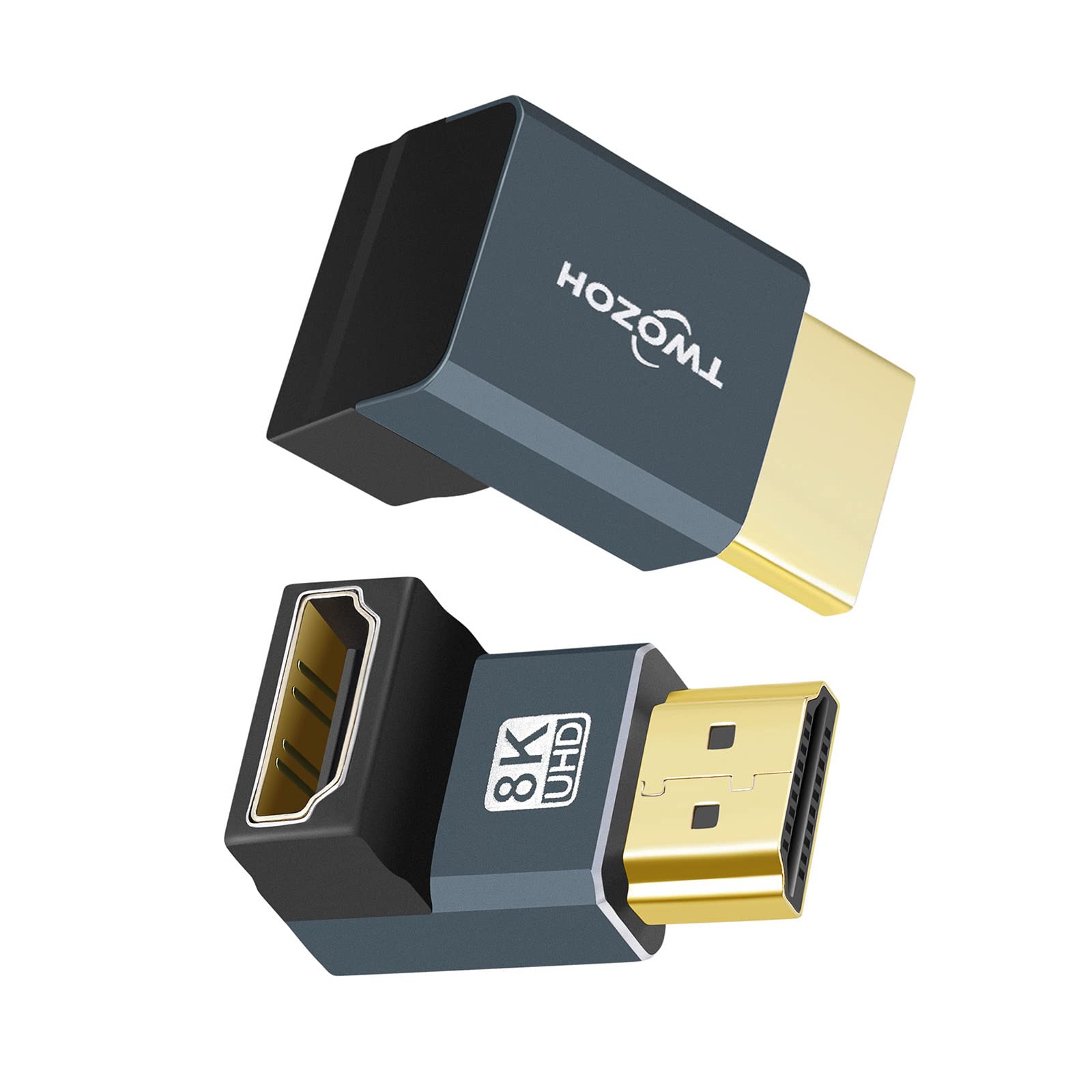 Twozoh 2-Pack HDMI Adapter Up Angle 90 Degree, HDMI Male to Female Connector Support 8K@60Hz, 4K@120Hz 1080p