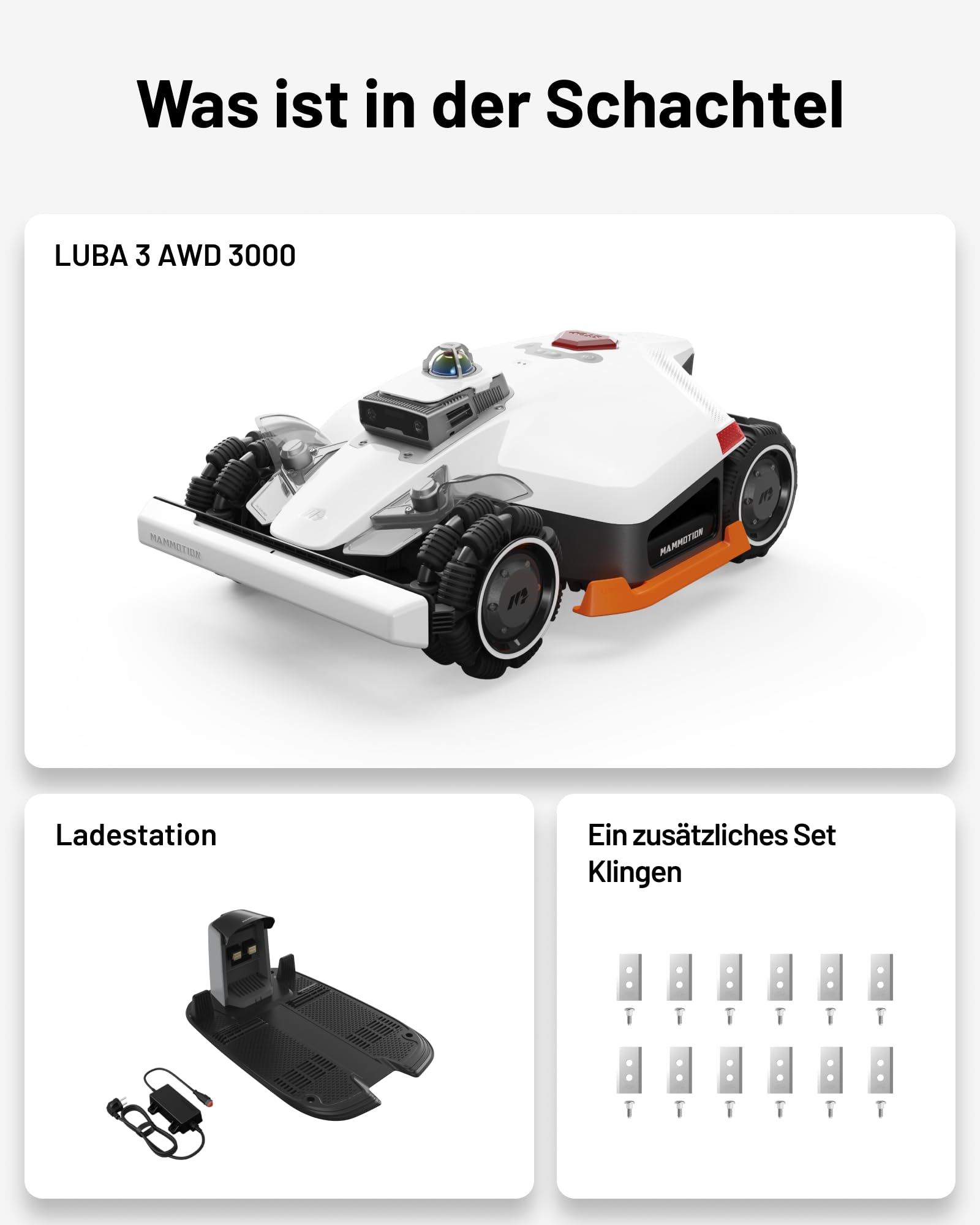 MAMMOTION LUBA 3 AWD 3000 Mähroboter ohne Begrenzungskabel für 3000㎡, 360° LiDAR+NetRTK+KI Vision Tri-Fusion-Positionierung, AWD für 80% Steigungen, Auto-Kartierung, bis zu 30 Zonen, 12Ah-AKKU 9