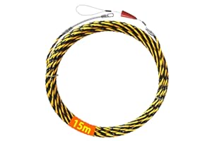 Akuoly Fish Tape 49FT Wire Fishing Tools 6.0mm Diameter 3 Wires Twisted with Guide Spring, Ideal for Wire Fishing Black and Yellow 15m