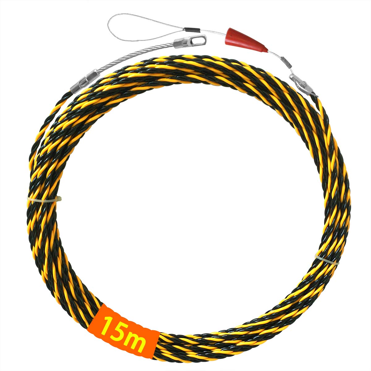 Akuoly Fish Tape 15m Electrical Cable Threader Cabling Rods Fish Pulling Wires, 3 Wires Twisted, Black and Yellow