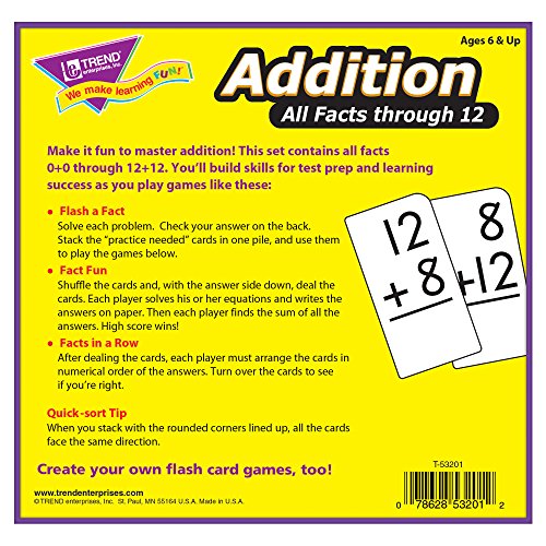 Addition 0-12 (all facts) Flash Cards