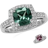 Silvershake 8MM Cushion Shape Gemstone White Gold Plated or Yellow Gold Plated 925 Sterling Silver Halo Engagement Ring Jewelry for Women