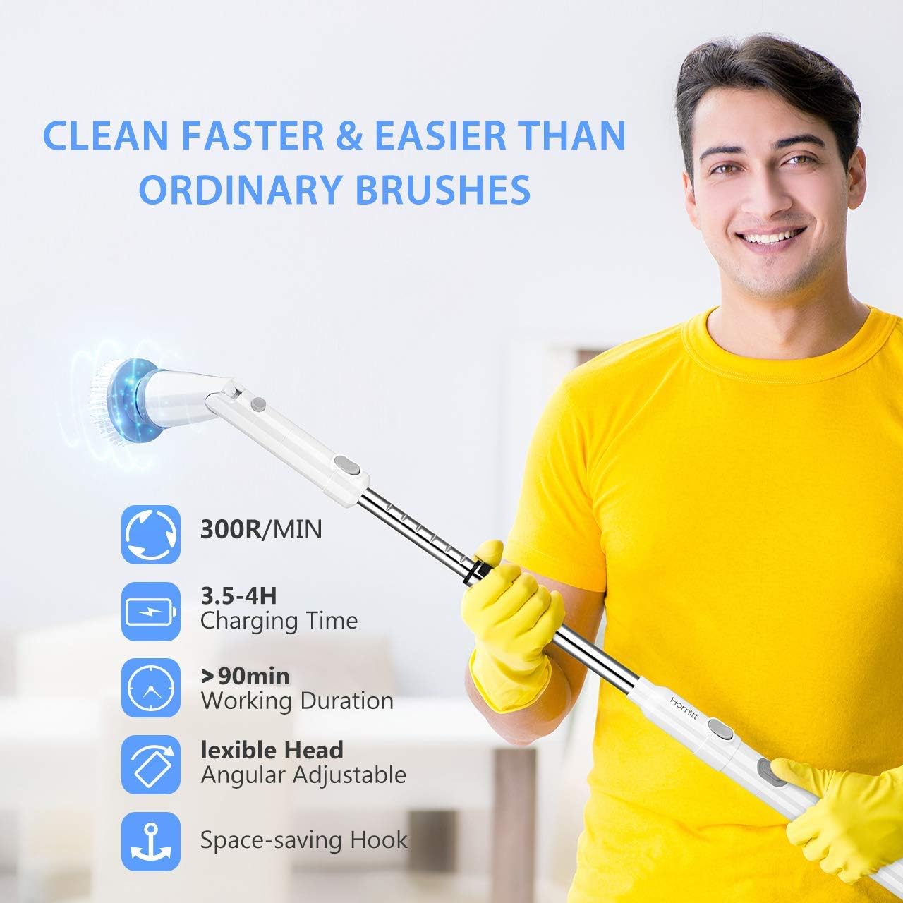 Homitt Electric Spin Scrubber with Rechargeable Battery, 360 Power Tile Scrubber with 4 Multi-Purpose Replaceable Shower Scrubber Brush Heads, 1 Extension Arm for Bathroom, Tub, Floor: Home & Kitchen