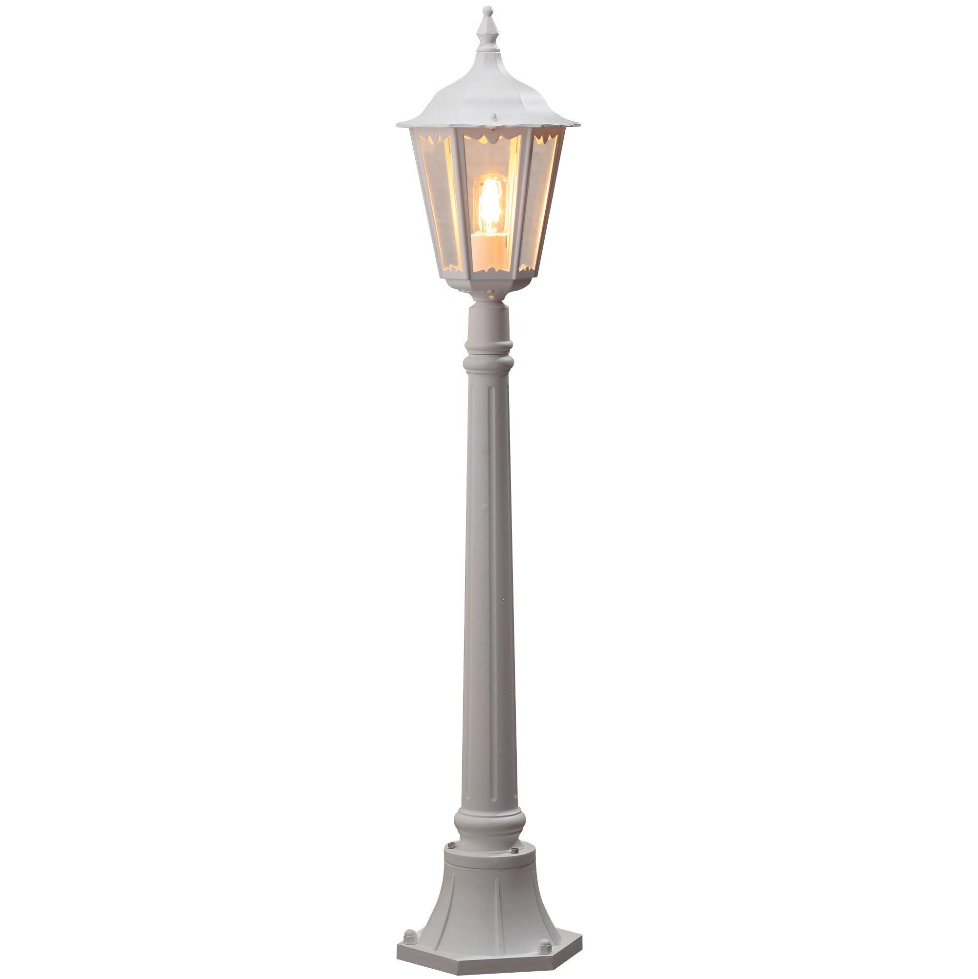 Konstsmide Outdoor Light Firenze Pathway Outdoor Light/ 1 x 100 W E27 Max Bollard/ Clear Glass/ Aluminium/ IP43/ Outside Light Matt White, 7215-250