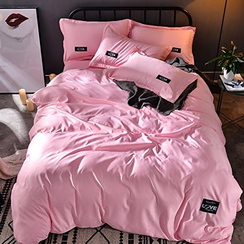 Prom Bedding Luxury Washed Silk Cotton 4pc Duvet Cover Set Full Size (1 x Duvet Cover,1 x Flat Sheet,2 x Pillowcase) Pink