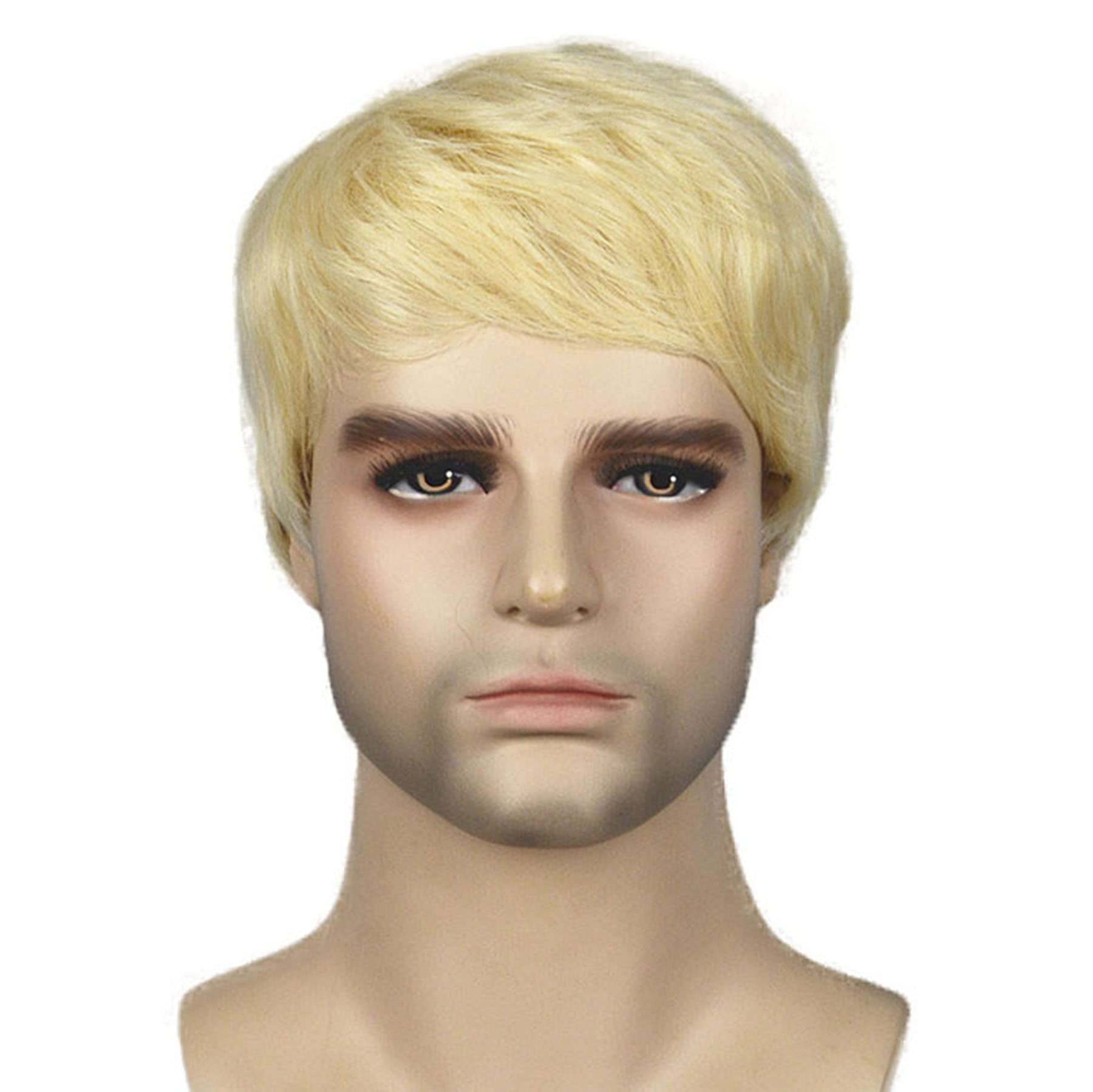 Lydell 6" Men Wig Short Straight Natural Hair Heat Resistant Synthetic Full Wigs Daily Cosplay Halloween (613D Blonde)