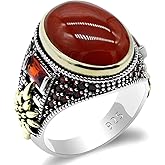 Qida Solid 925 Sterling Silver Ring for Men Onyx Stone Ring Turkish Handmade Agate Silver Luxury Vintage Men's Ring