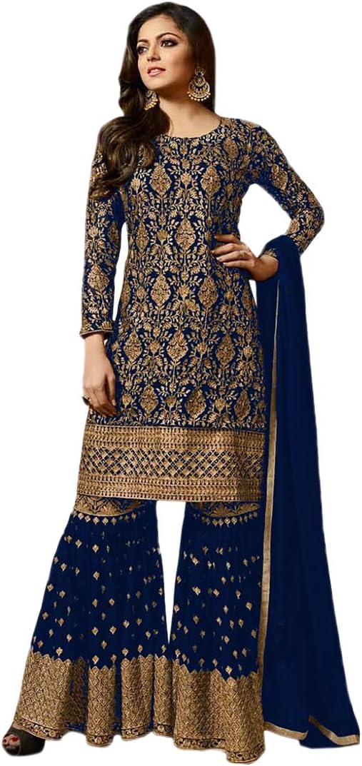 F4style Drashti Dhami Blue Georgette Sharara Style Palazzo Suit (ER107111)
