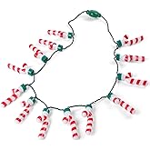 FUTUREPLUSX Christmas Light Up Necklace, 41Inch Candy Cane 3D Light Necklace with 13 Pendants, 6 Modes for Christmas Gifts Accessories Xmas Party Favors