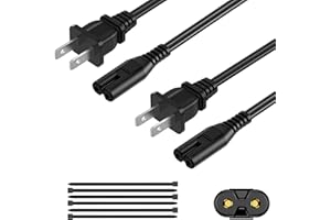 ECJTU AC Power Cord 6FT(2 Pack), 2 Prong TV Power Cord, Power Supply Cable Replacement for Xbox One, PS3, PS4, PS5, Compatible for Printer, Monitor, Sound Bar, Game Console