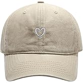 Tefelory Women's Cute Heart Embroidered Baseball Cap Adjustable Vintage Washed Cotton Low Profile Dad Hat