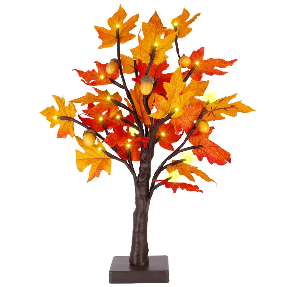 Twinkle Star 24 LED Tabletop Lighted Maple Tree Battery Operated, Thanksgiving Table Decoration Lights, Maple Leaves and Acorn Autumn Tree for Indoor Home Bedroom Fall Decorations