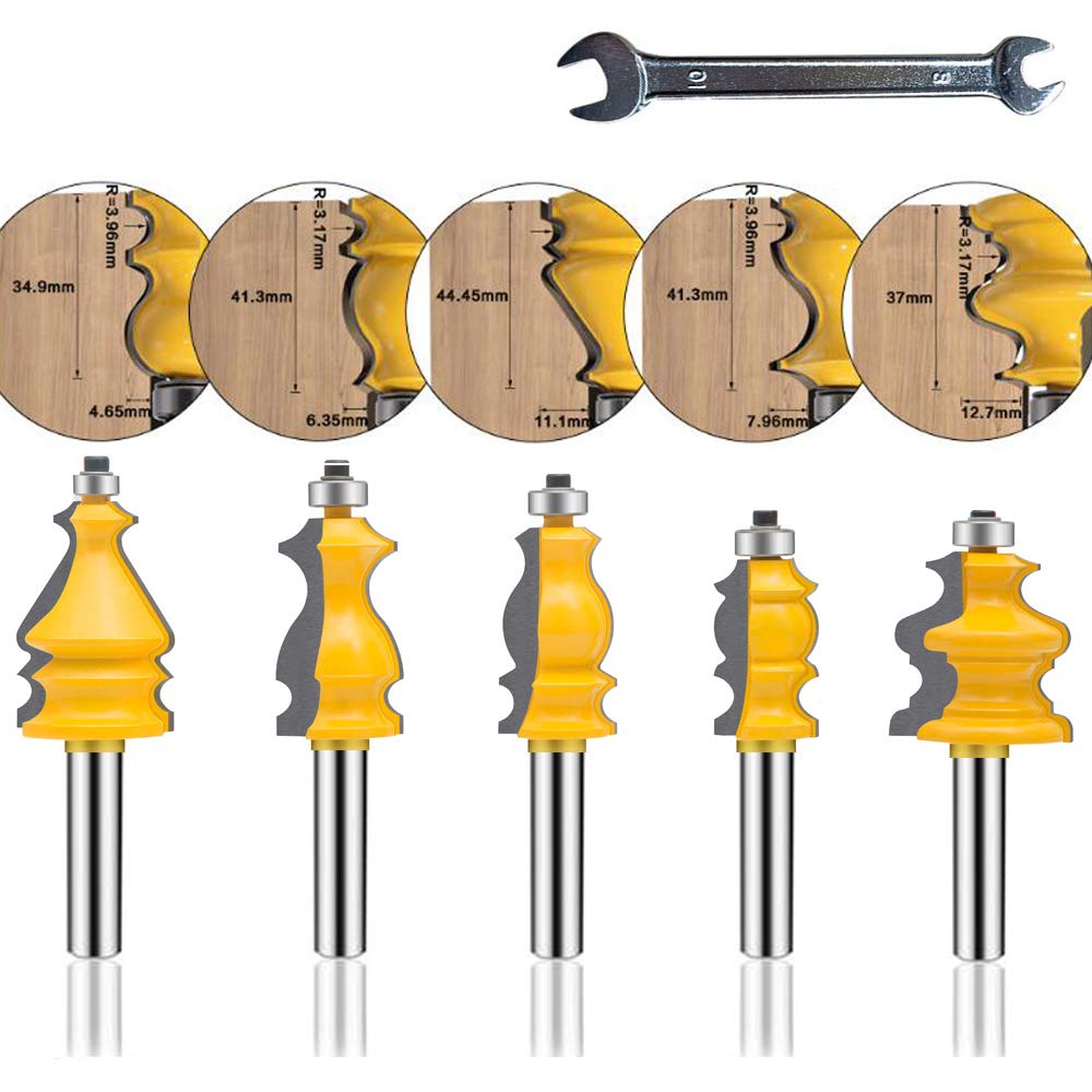 LEATBUY-TECH Architectural Molding Router Bit Set 1/4-Inch Shank 5 PCS, Corner Rounding Edge-forming Roundover Beading Router Bit Set, Woodworking Milling Tools(1/4 Line) — image 1