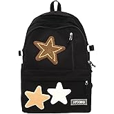 Y2k Backpack with Kawaii Pendant Aesthetic Star Backpack Cute Preppy Laptop Book Bag Back to College Supplie (Black,One Size)